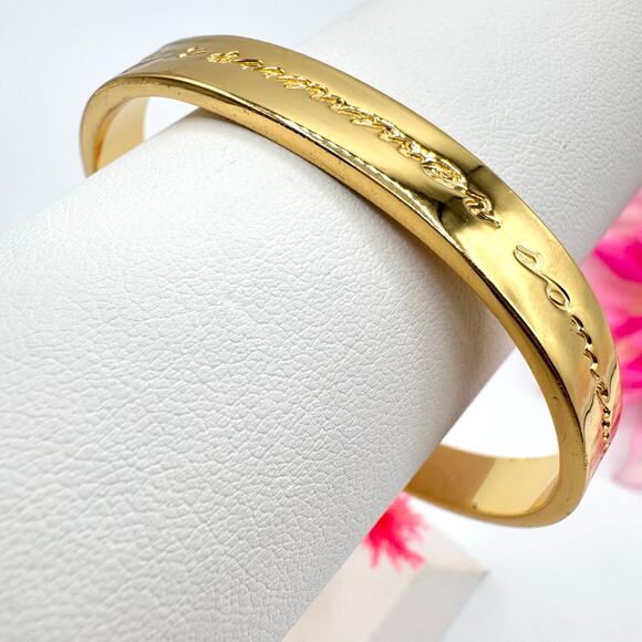 Lilly Pulitzer It’s Always Summer Somewhere Gold Tone Pink Tassel Cuff Bracelet - Picture 3 of 14